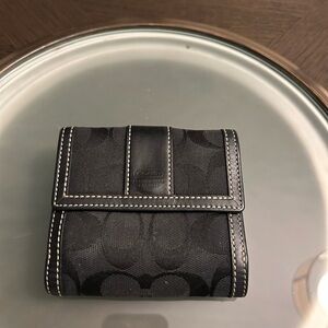 Coach Black Signature Logo Trifold Wallet